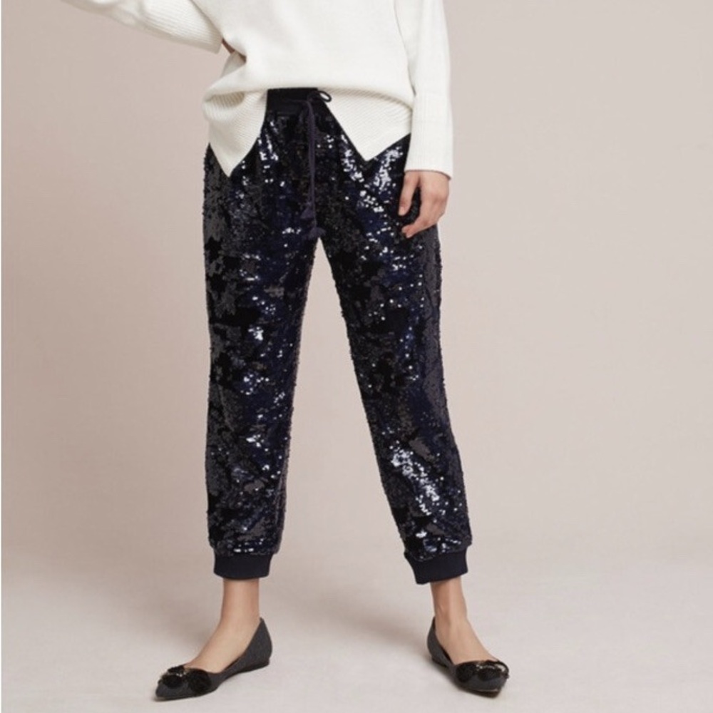 Function & Fringe Edit | Anthropologie Blue Velvet Sequin Women's pants